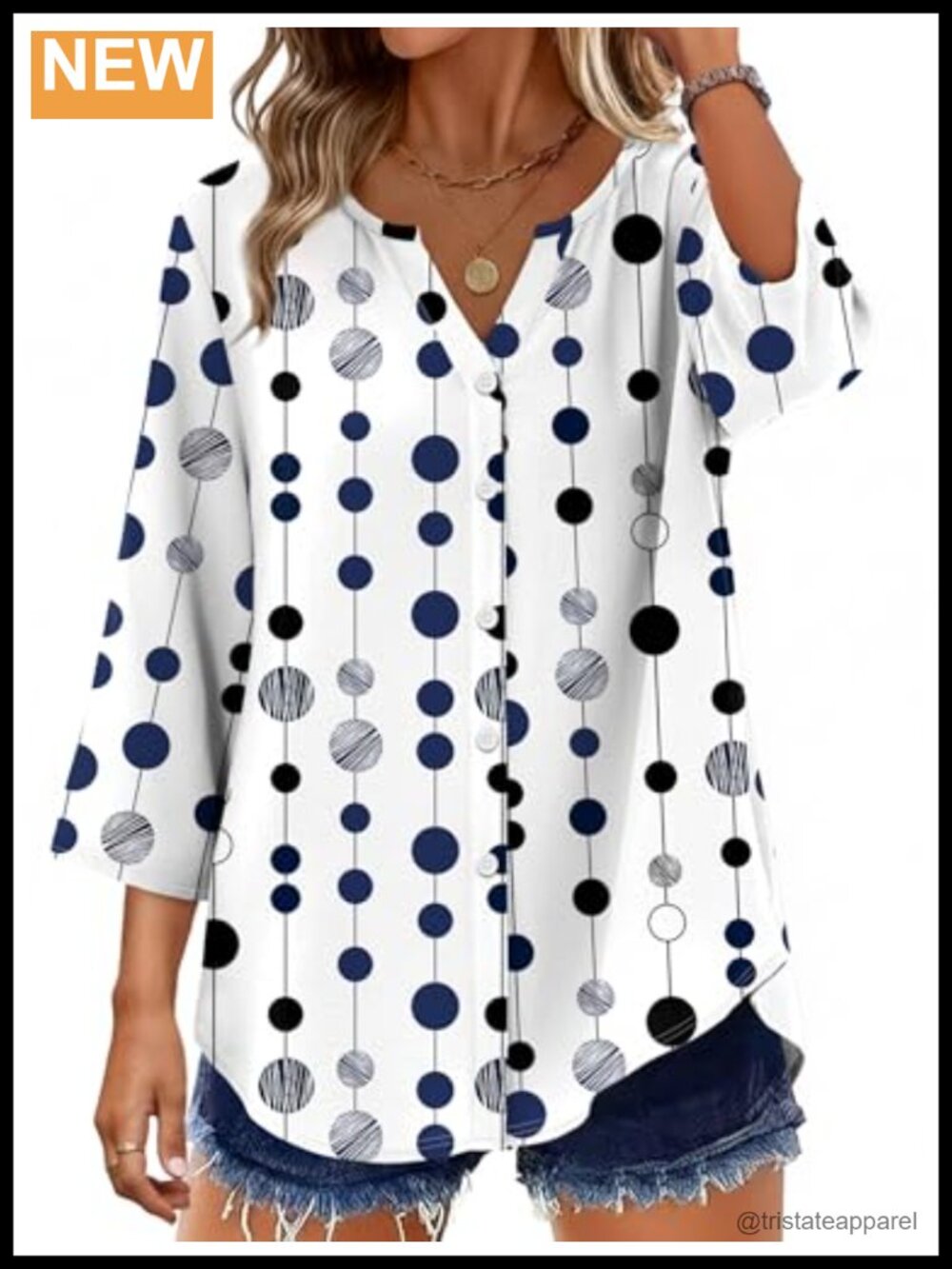 OFEEFAN Women's Button Down Shirt 3/4 Sleeve V-Neck Loose Fit Floral Top
